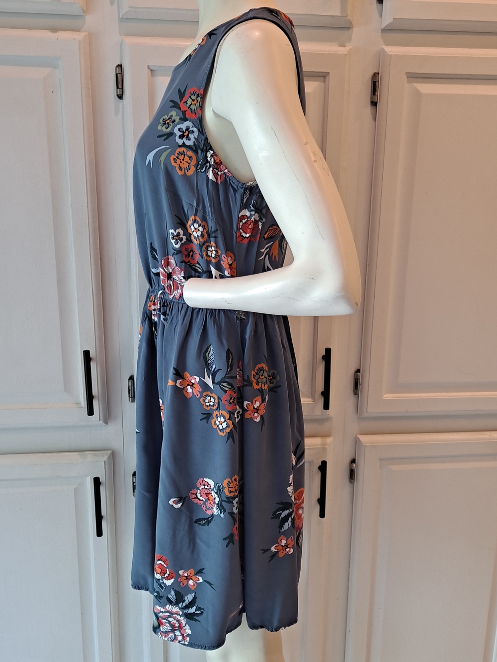 Old Navy M Slate Blue Floral Casual Summer Sleeveless Mini Rayon Dress - Picture 4 of 9